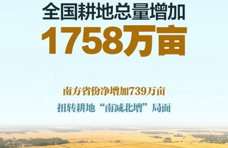 我國耕地3年凈增1758萬畝